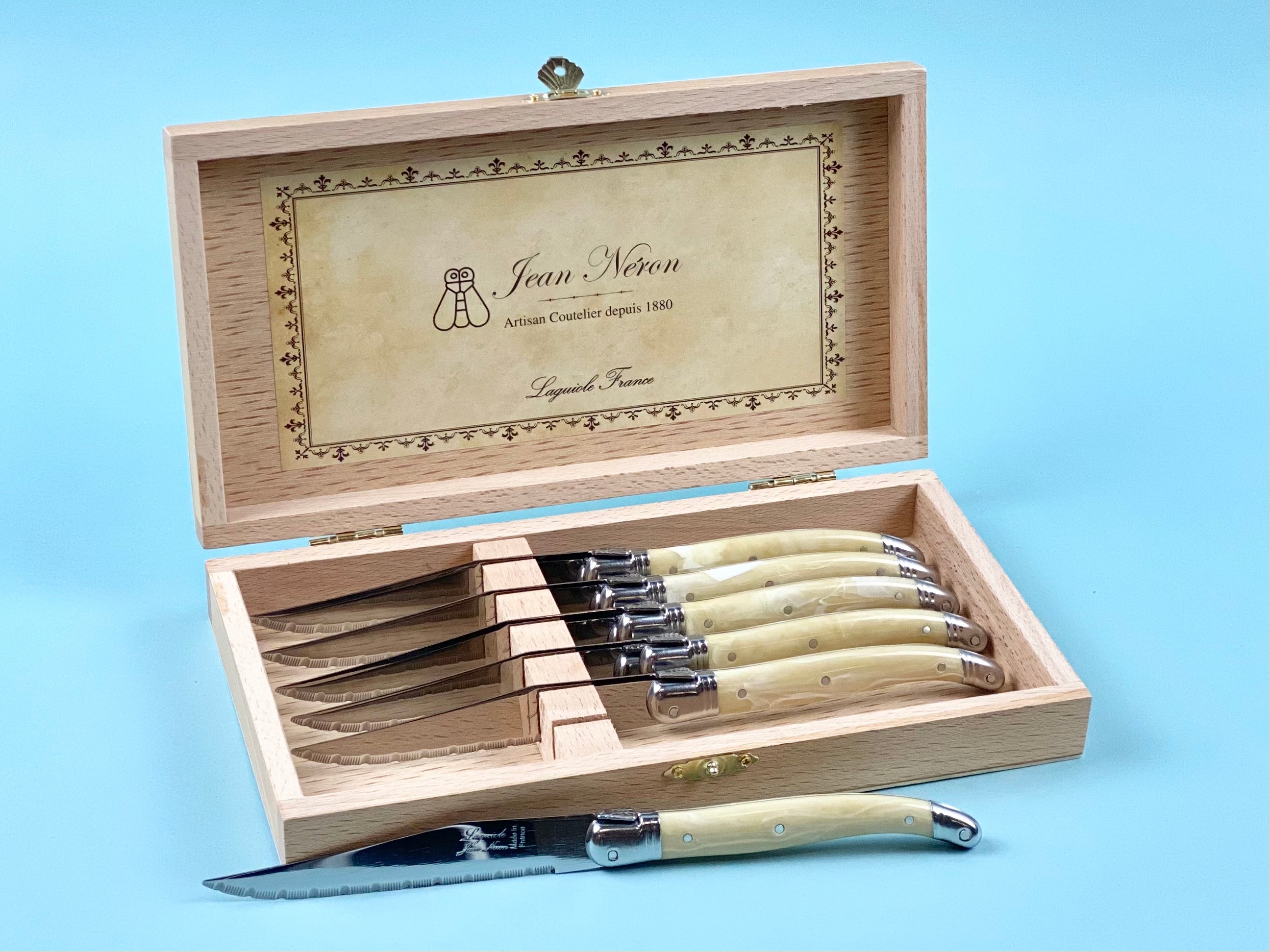 Laguiole Pale Horn Knives in Presentation Box (Set of 6) Cutlery Laguiole Brand_Laguiole Flatware Sets Kitchen_Dinnerware Kitchen_Kitchenware Laguiole 790060540MPHPB