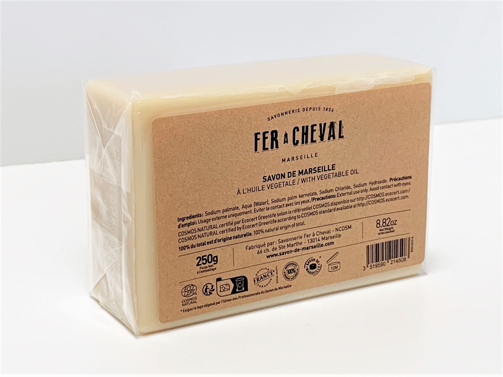 Fer à Cheval Genuine Marseille Soap Unscented 250g Bar Soap Fer à Cheval Bath & Body_Bar Soap Brand_Fer à Cheval CLEAN OUT SALE Cube Soaps Soap 8600-021450backside2