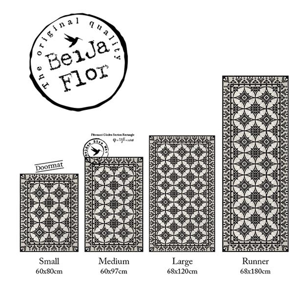Beija Flor Black and White Barcelona Floor Mat (Buy 2 Get 1 Free!) Rugs Beija Flor Brand_Beija Flor Classic Tile Home_Decor Home_Floor Mats Beija-Flor-SizeChart-T15-C