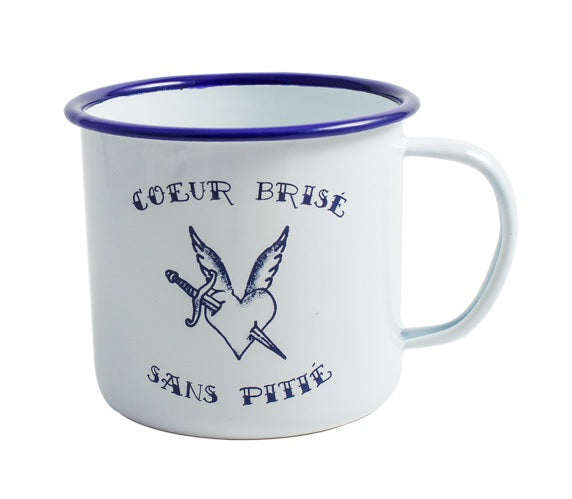 Tattoo Collection "Coeur Brise, Sans Pitie" Enamel Mug Orban & Sons Brand_Orban & Sons CLEAN OUT SALE Kitchen_Drinkware Coeur_Brise_mug_2e4a19ba-7c2d-4803-b512-b046b60bd0e2