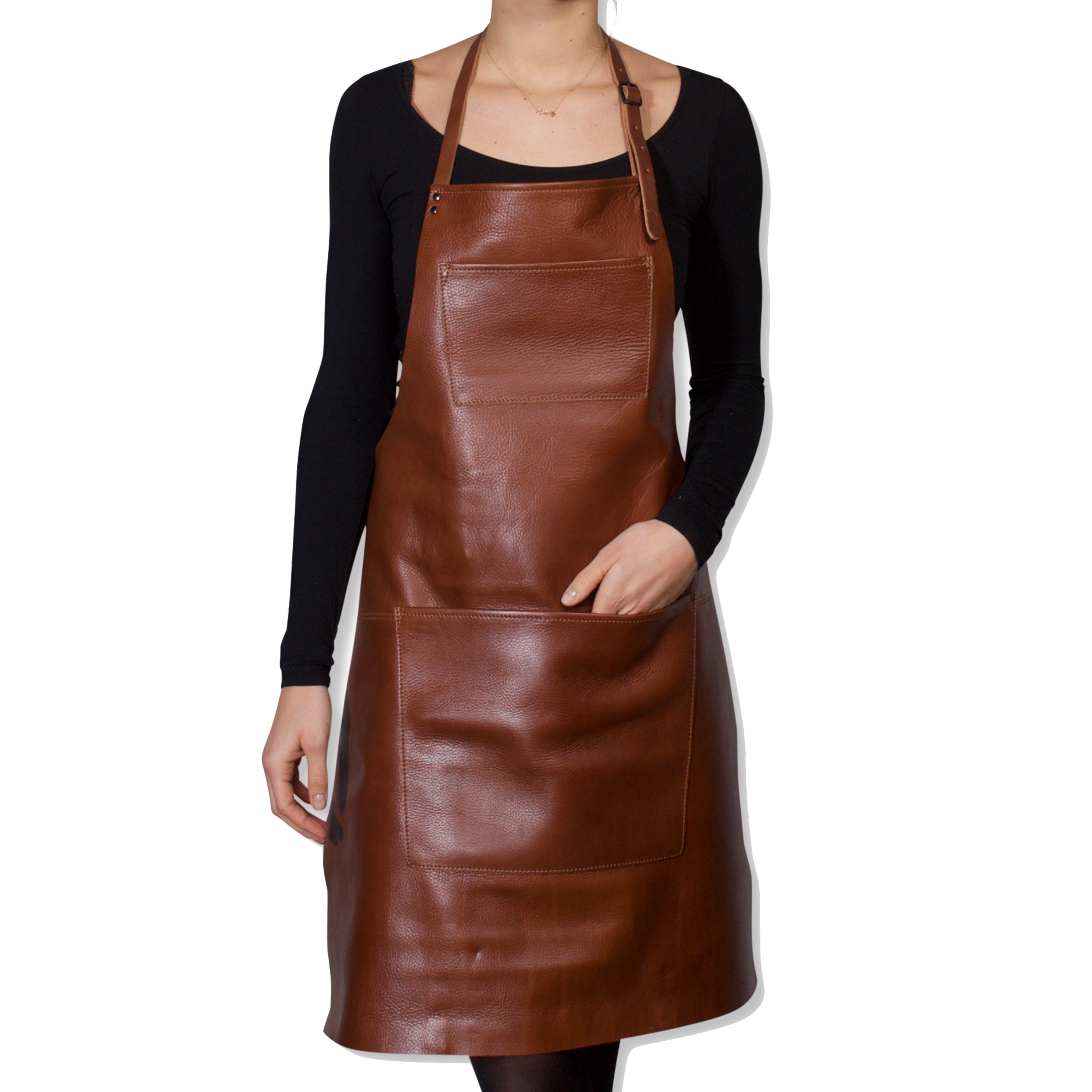 Dutchdeluxes Full Length Coated Classic Brown Leather "Professional Apron" - apron - Dutchdeluxes - Aprons - Brand_Dutchdeluxes - Dutchdeluxes - Fathers Day - KTFWHS - Textiles_Aprons - DDLP-A-CB-Belt-buckle-apron1