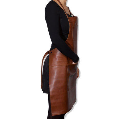 Dutchdeluxes Full Length Coated Classic Brown Leather "Professional Apron" - apron - Dutchdeluxes - Aprons - Brand_Dutchdeluxes - Dutchdeluxes - Fathers Day - KTFWHS - Textiles_Aprons - DDLP-A-CB-Belt-buckle-apron2