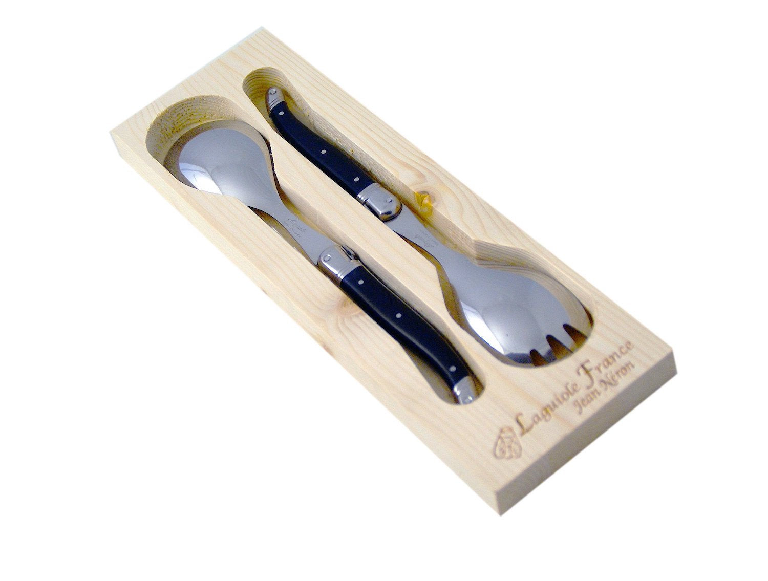 Laguiole Black Salad Serving Set in Wood Box (Set of 2) Cutlery Set Laguiole Brand_Laguiole Knife Sets Laguiole Spring Collection DSC01410__LaguioleBlackSaladServingSetinWoodBox-KissThatFrog