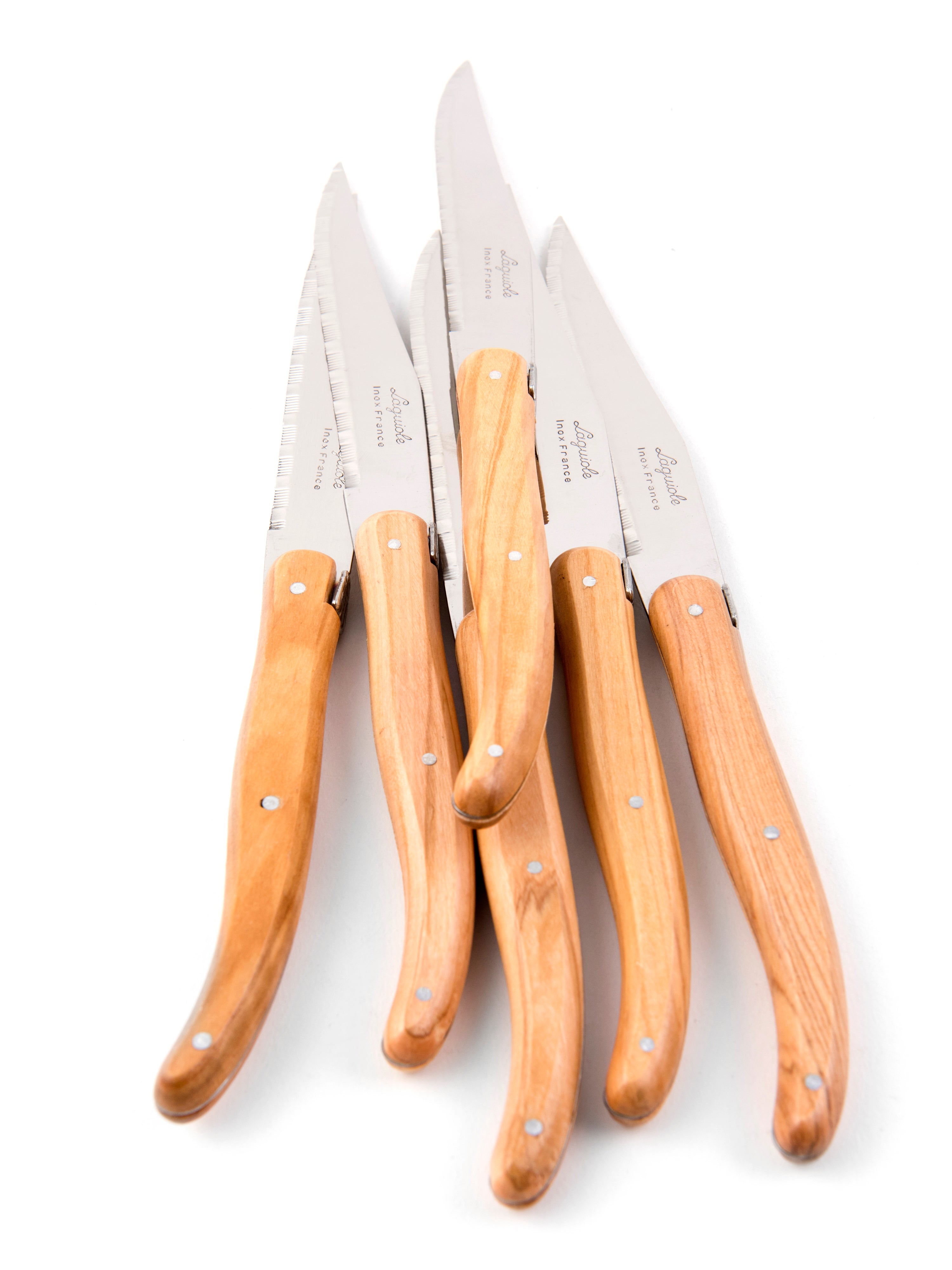 Laguiole Olivewood Knives in Wooden Box with Acrylic Lid (Set of 6) Cutlery Laguiole Brand_Laguiole Flatware Sets Kitchen_Dinnerware Kitchen_Kitchenware Laguiole DSC3631_JasonLeCras_LG_cda67a8c-9161-4641-a74d-8c1bfe88b245