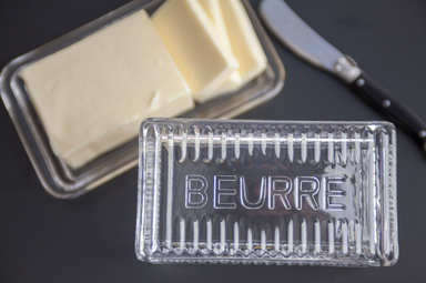 Depression Glass Butter Dish "BEURRE" Glass Depression Glassware Brand_Depression Glassware Kitchen_Serveware Kitchen_Storage Serveware DepressionGlassButterDishKeeperBeurre