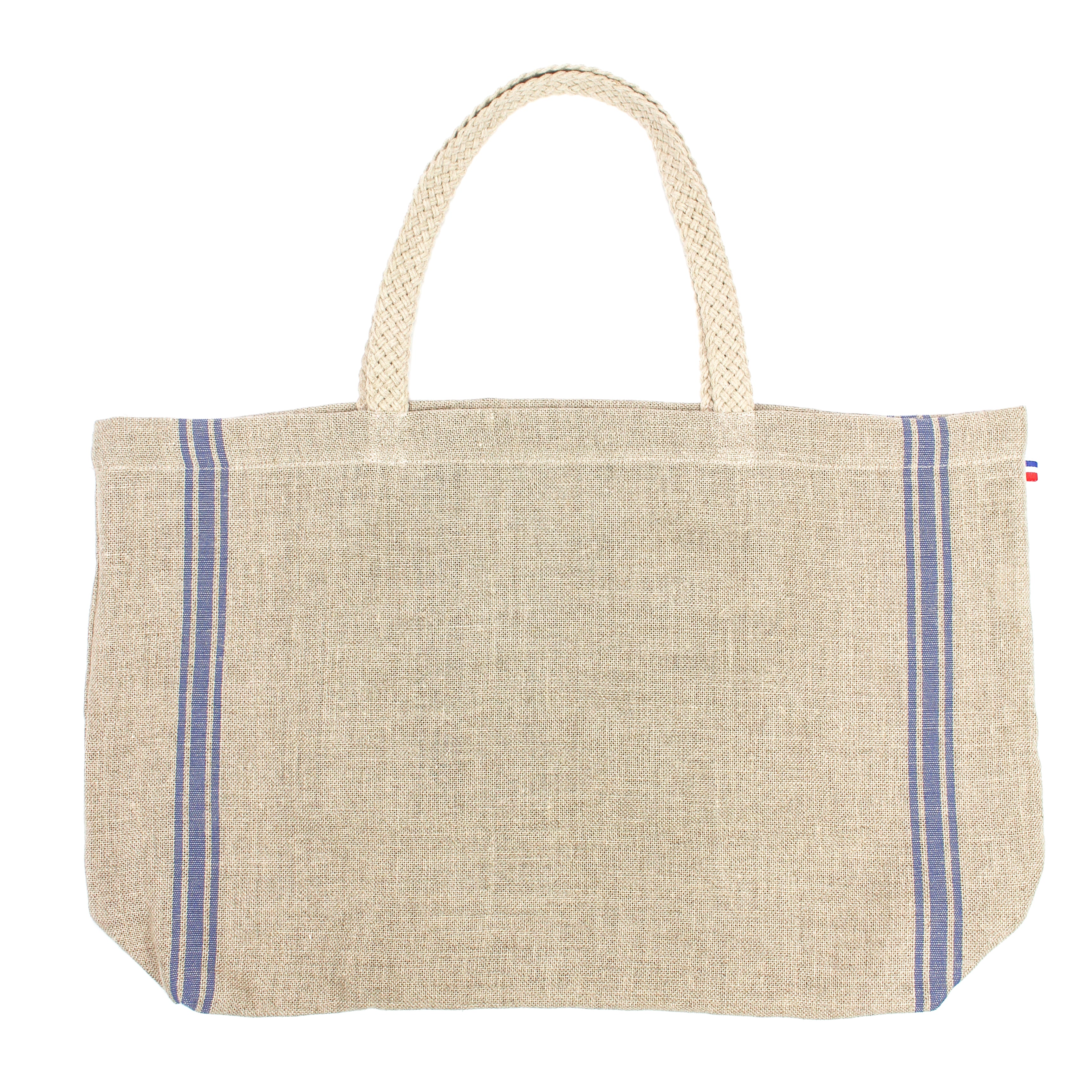 Monogramme Blue Thieffry Linen Shopping Bag with Braided Handle and Inner Zipper Pocket - Textile - Thieffry - Brand_Thieffry - New Arrivals - Shopping Bags - Textiles_Tote Bags - Thieffry - IMG_0340_edit