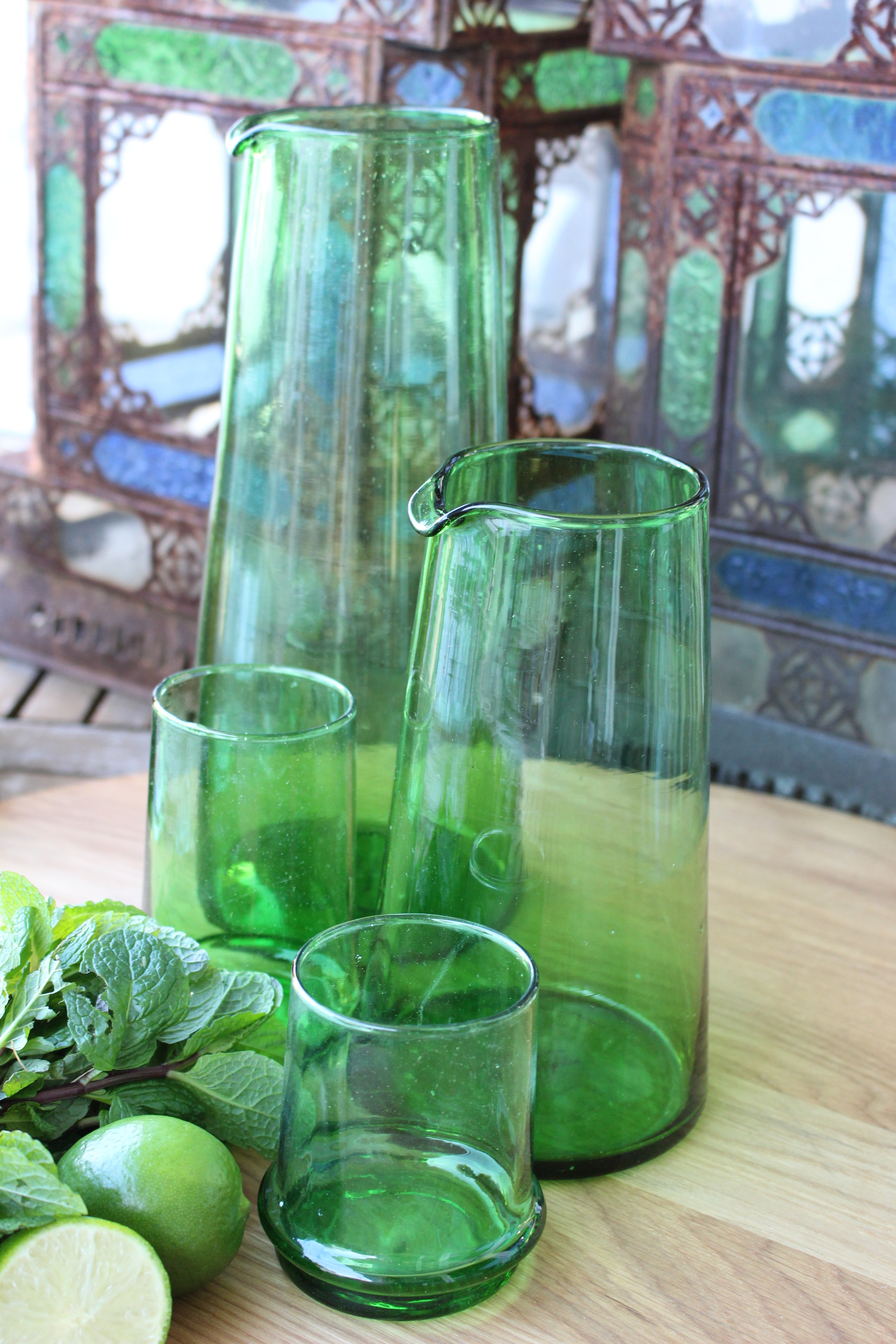 Beldi Medium Tapered Tumbler Green Glass Kessy Beldi Brand_Kessy Beldi Brand_Une Vie Nomade Kitchen_Drinkware Wine Glasses IMG_0642