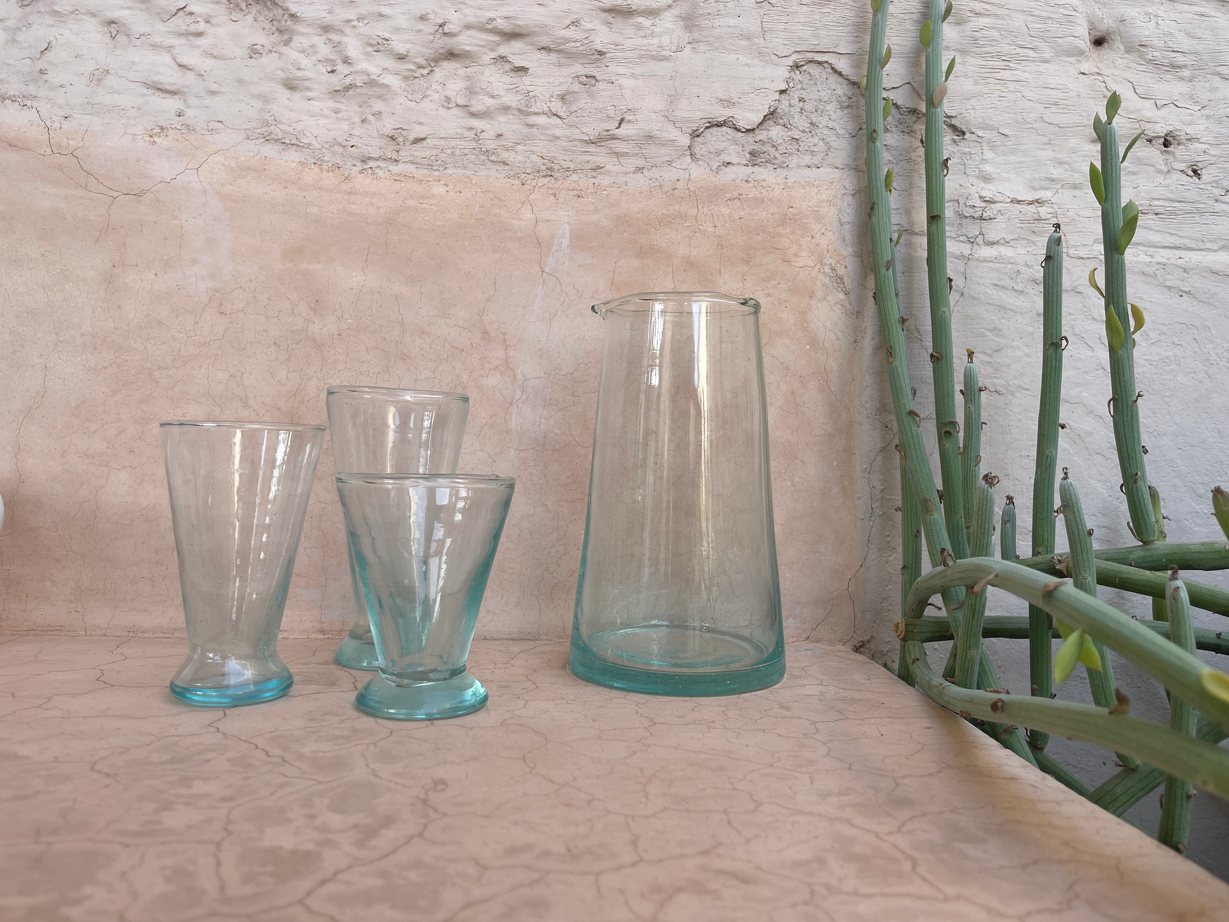 Beldi Small Tapered Carafe Clear Glass Kessy Beldi Brand_Une Vie Nomade Carafes Kitchen_Drinkware Wine Glasses IMG_0858kessybeldiglasswarebistroline