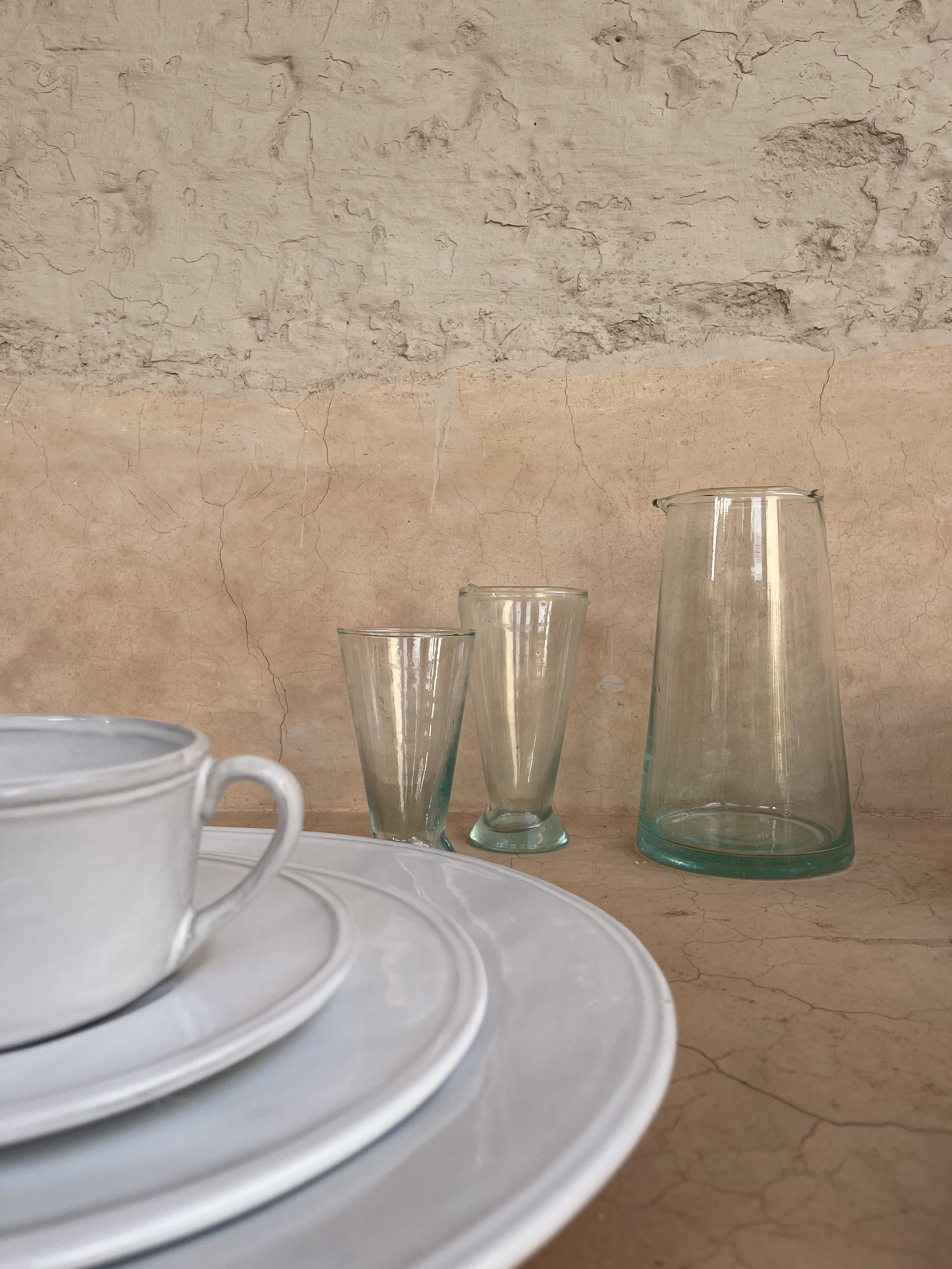 Beldi Small Tapered Carafe Clear Glass Kessy Beldi Brand_Une Vie Nomade Carafes Kitchen_Drinkware Wine Glasses IMG_0861kessybeldiglasswarebistroline