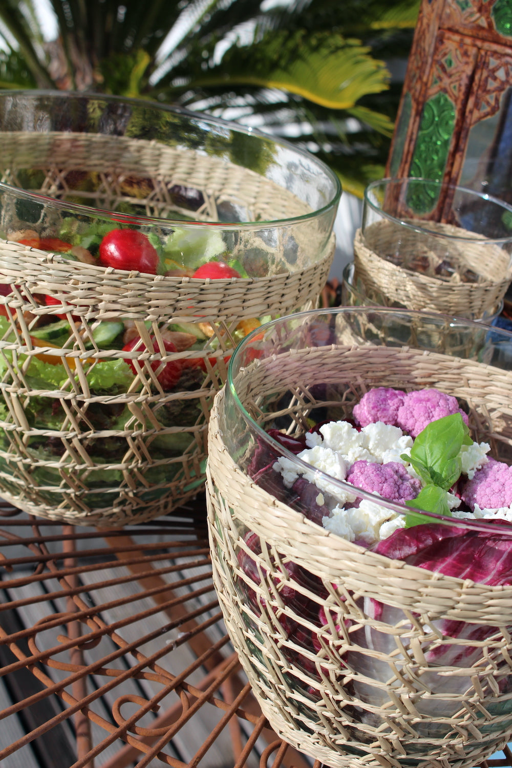 Seagrass Medium Cage Salad Bowl Glass Seagrass Brand_Seagrass & Rattan Kitchen_Serveware Serving Pieces IMG_8037_CageSeagrassWrappedGlassSalad.Bowls