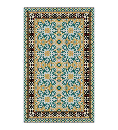 Beija Flor Blue & Gold India Floor Mat (Buy 2 Get 1 Free!) Beija Flor Beija Flor Brand_Beija Flor Classic Tile Floor Mats Home_Decor Home_Vinyl Mats Ind1-Packshot