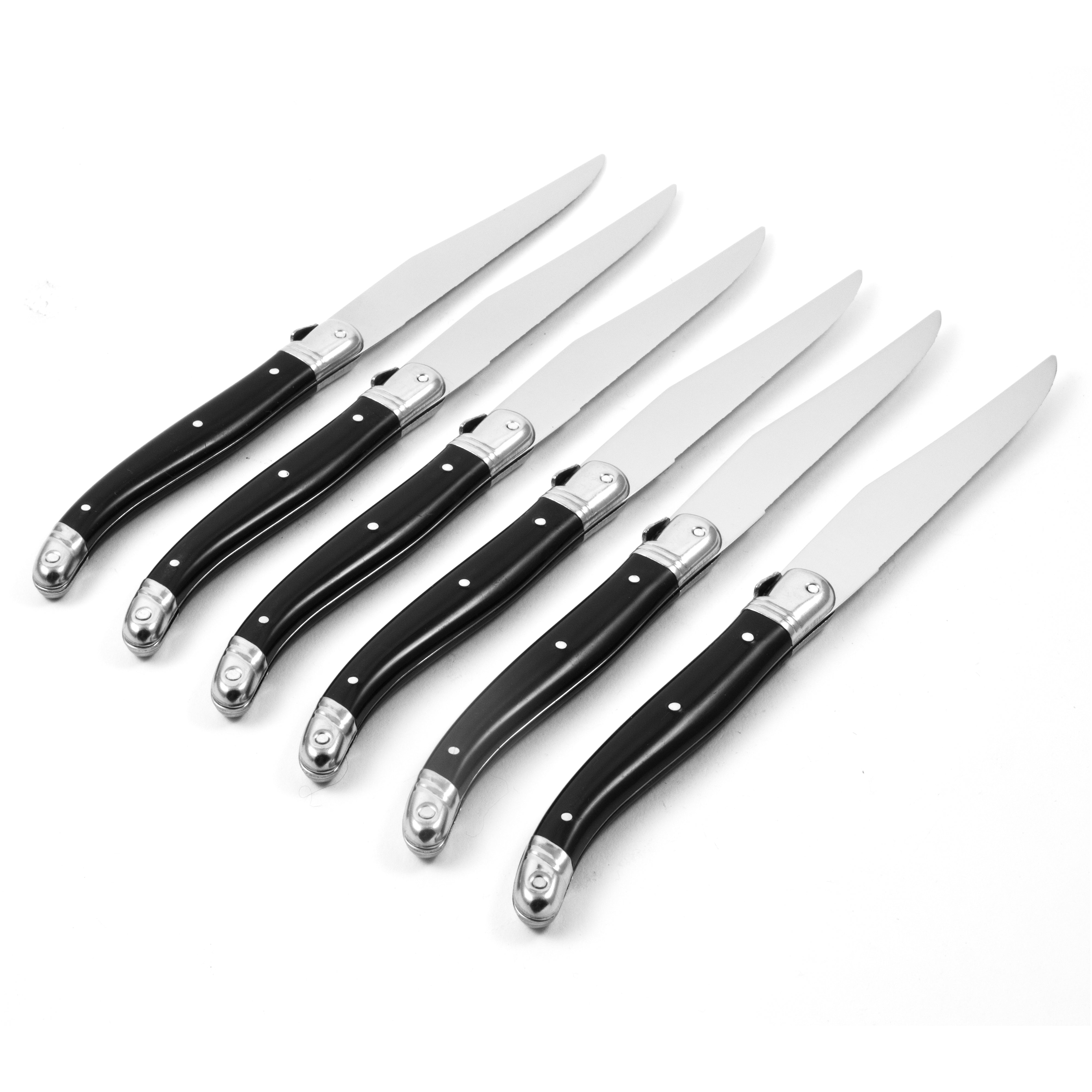 Laguiole Black Knives in Wooden Box with Acrylic Lid (Set of 6) Cutlery Laguiole Brand_Laguiole Kitchen_Dinnerware Kitchen_Kitchenware Knife Sets Laguiole Spring Collection Laguiole_Knives_S_6_-_Black_out_of_box