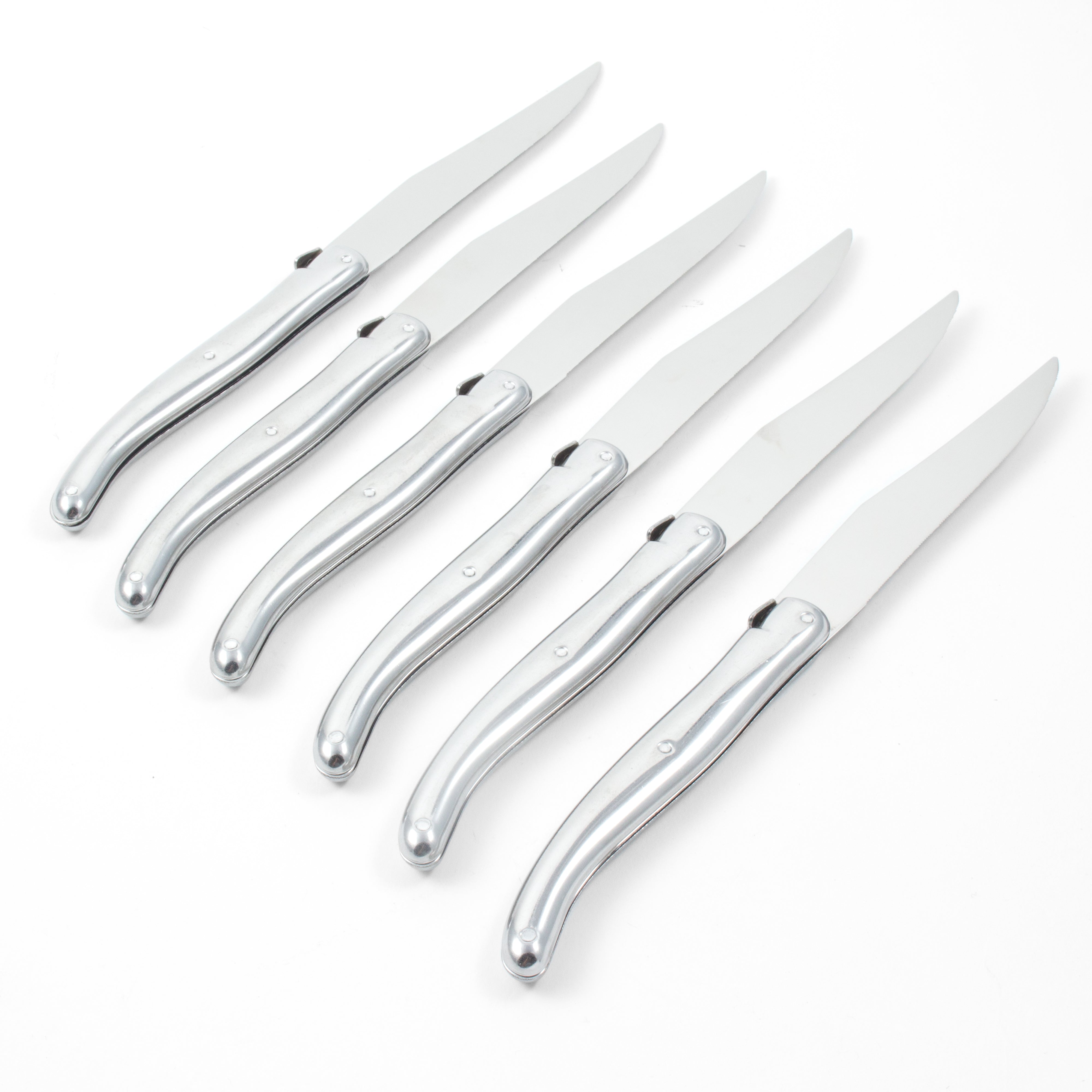 Laguiole Stainless Steel Knives in Wooden Box with Acrylic Lid (Set of 6) Cutlery Laguiole Brand_Laguiole Flatware Sets Kitchen_Dinnerware Kitchen_Kitchenware Laguiole Laguiole_Knives_S_6_-_Stainless_Steel_out_of_box