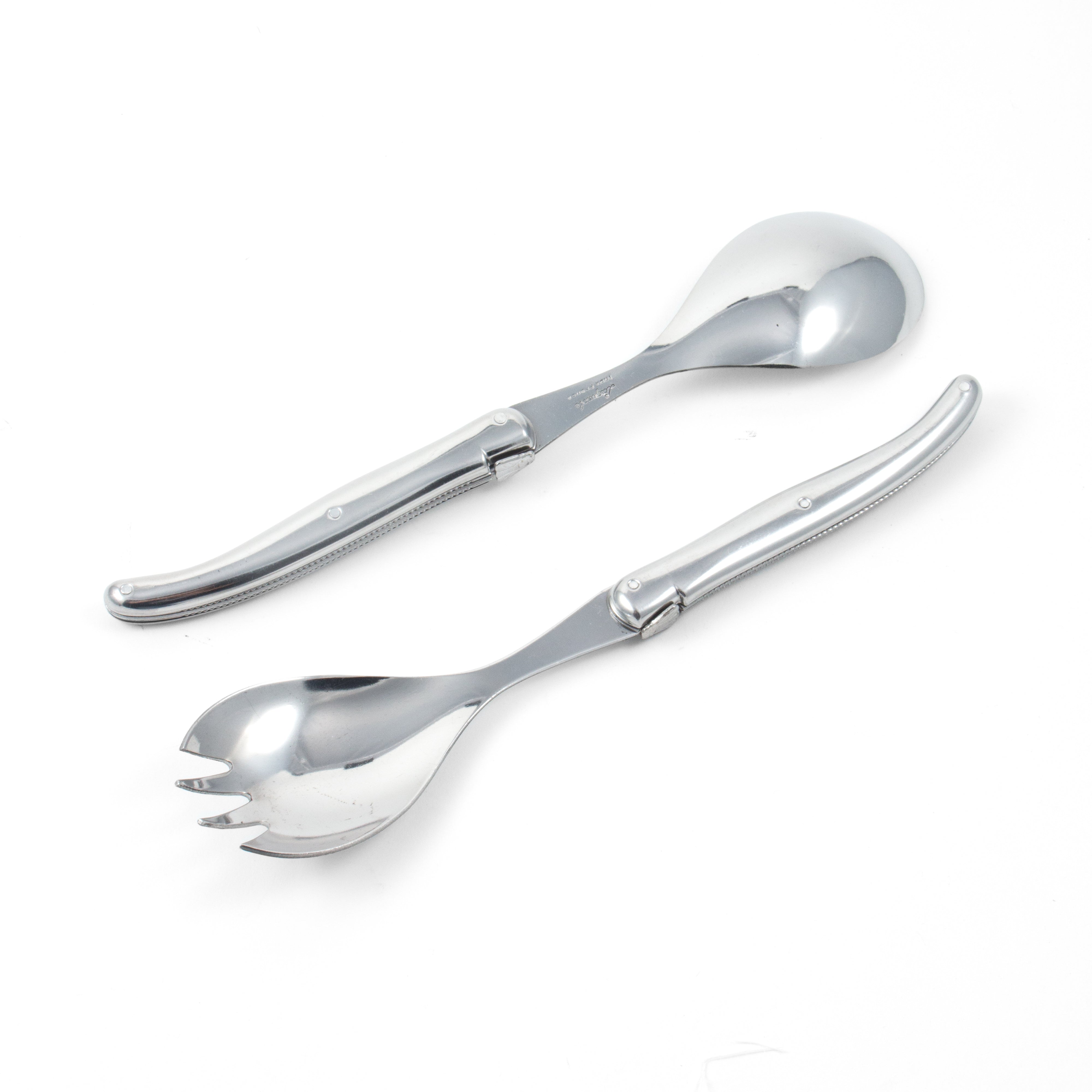 Laguiole Platine Salad Serving Set Stainless Steel in Wood Box (Set of 2) Cutlery Set Laguiole Brand_Laguiole Cheese Sets Kitchen_Dinnerware Laguiole Loose Mini Rainbow Utensils Laguiole_Servers_S_2_-_Stainless_Steel_out_of_box