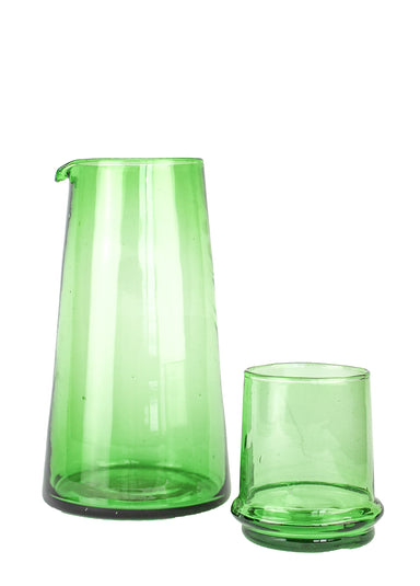 Beldi Small Tapered Carafe Green Glass Kessy Beldi Brand_Une Vie Nomade Carafes Kitchen_Drinkware Wine Glasses Moroccan-Kessy-Beldi-Green-Glass-Carafe-8000-E38_G