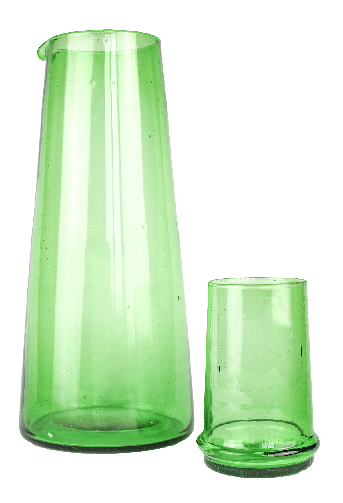 Beldi Large Tapered Carafe Green Glass Kessy Beldi Brand_Kessy Beldi Brand_Une Vie Nomade Carafes Kitchen_Drinkware Wine Glasses MoroccanKessyBeldiGreenGlassCarafe8000-E39_G