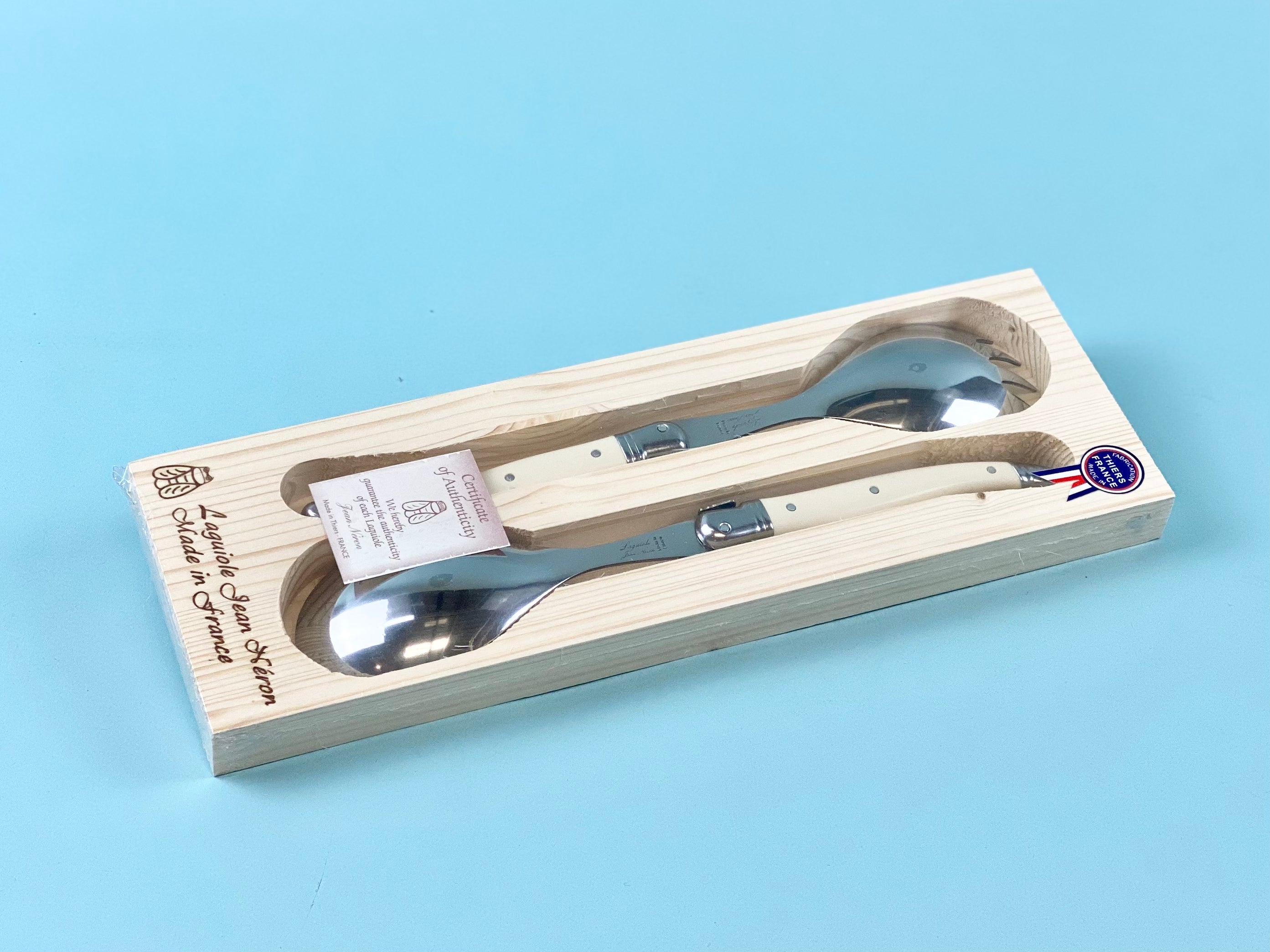 Laguiole Salad Serving Set Ivory in Wood Box (Set of 2) Cutlery Set Laguiole Brand_Laguiole Cheese Sets Kitchen_Dinnerware Laguiole Loose Mini Rainbow Utensils NR790050001IW