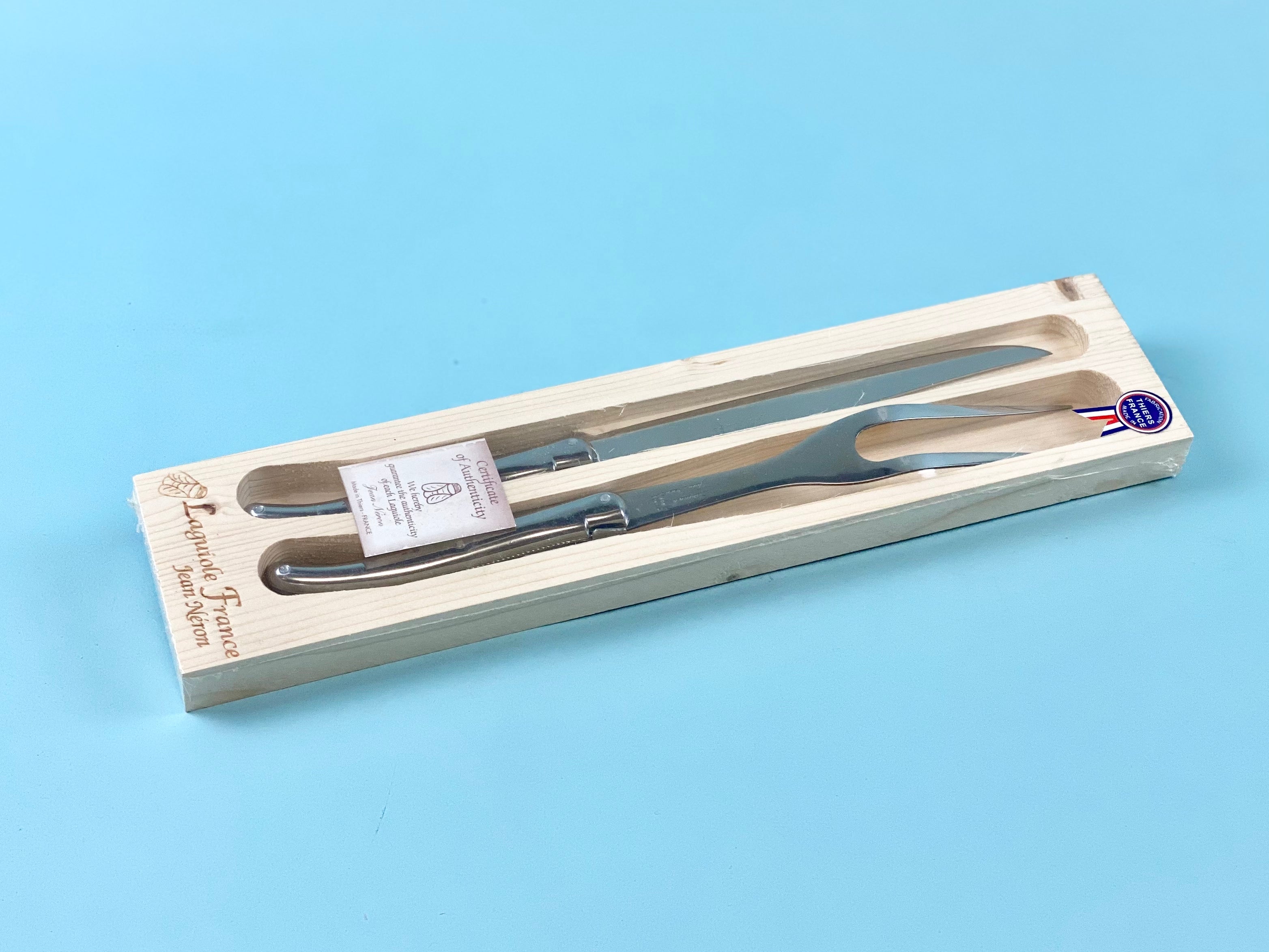 Laguiole Platine Stainless Steel Carving Set in Wood Box Cutlery Set Laguiole Brand_Laguiole Cheese Sets Kitchen_Dinnerware Laguiole Loose Mini Rainbow Utensils Serveware NR790123547PSS