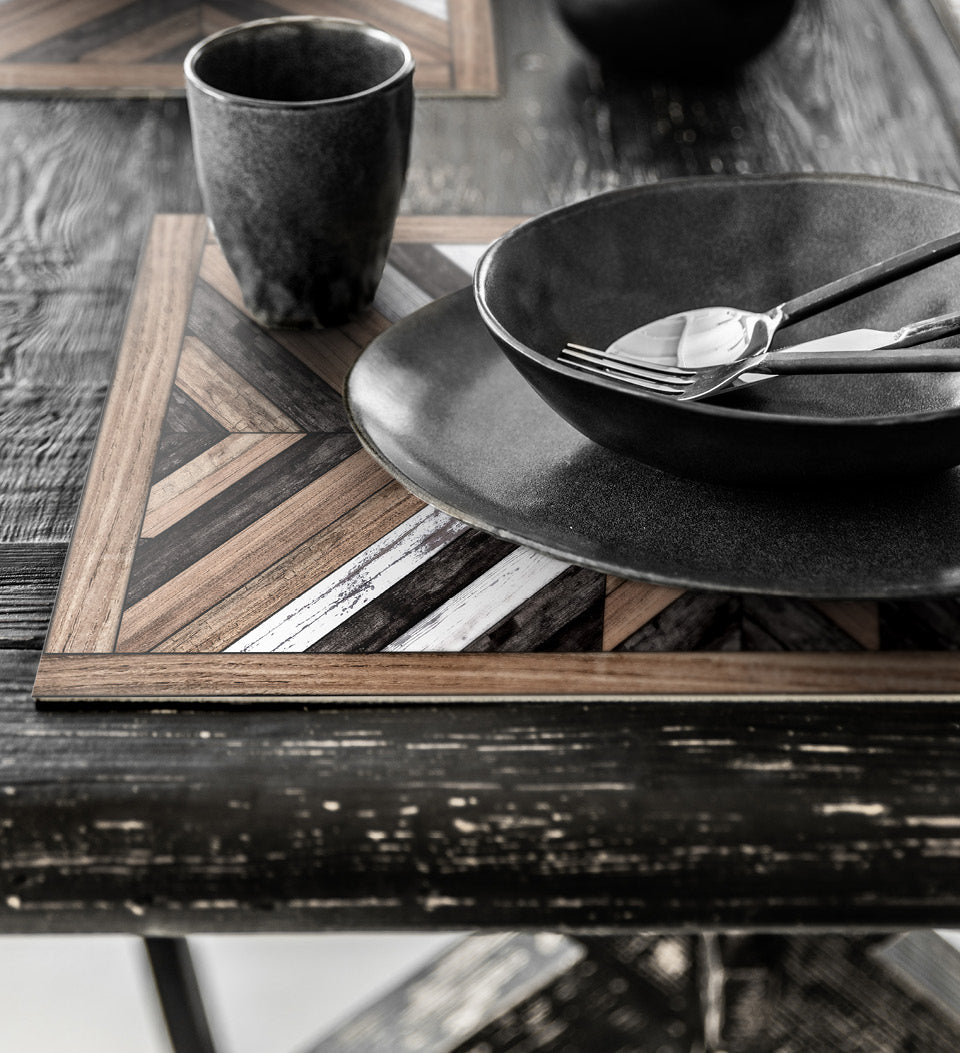 Beija Flor Wood Art Placemat Black & Brown (13" x 20") (Buy 2 Get 1 Free!) Placemats Beija Flor Brand_Beija Flor CLEAN OUT SALE Home_Decor Home_Placemats LMF23 P-WA3-lifestyle