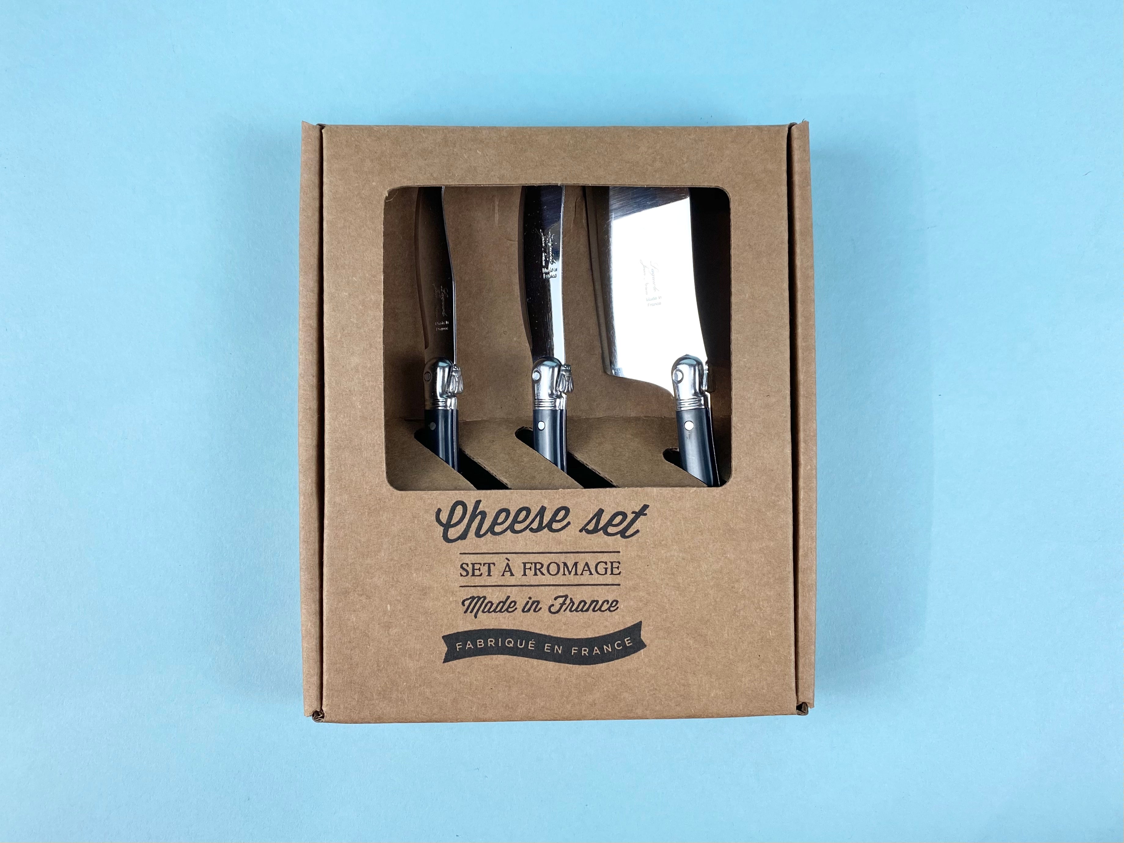 Laguiole Black Mini Cheese Set (Cutter, Spreader, Fork Tipped Knife) in Brown Box (Set of 3) Cutlery Set Laguiole Brand_Laguiole Gift Sets Kitchen_Dinnerware Kitchen_Kitchenware Knife Sets Laguiole Mini Cheese Sets Spring Collection PhotoJul27_103433AM_91c65bed-9480-4064-932c-18809dd8eb0e