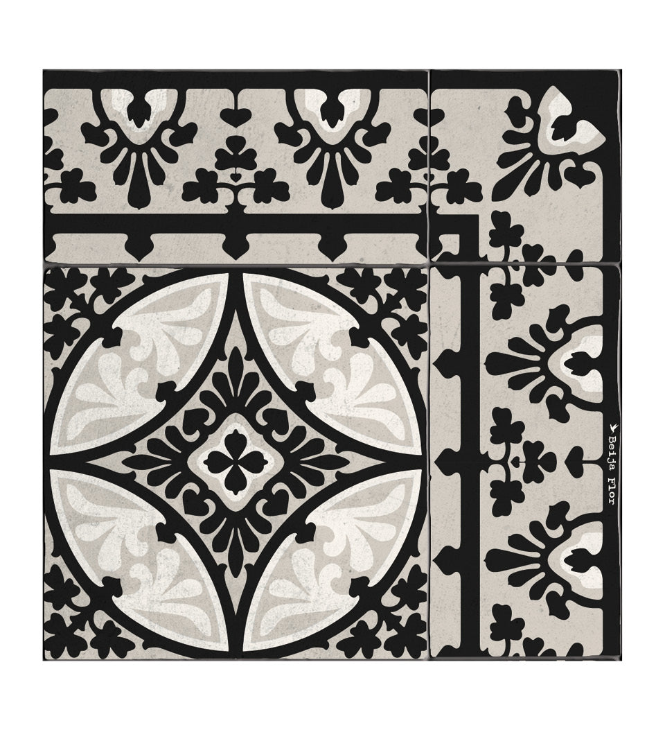 Beija Flor Black and White Barcelona Floor Mat (Buy 2 Get 1 Free!) Rugs Beija Flor Brand_Beija Flor Classic Tile Home_Decor Home_Floor Mats T15-C-Closeup