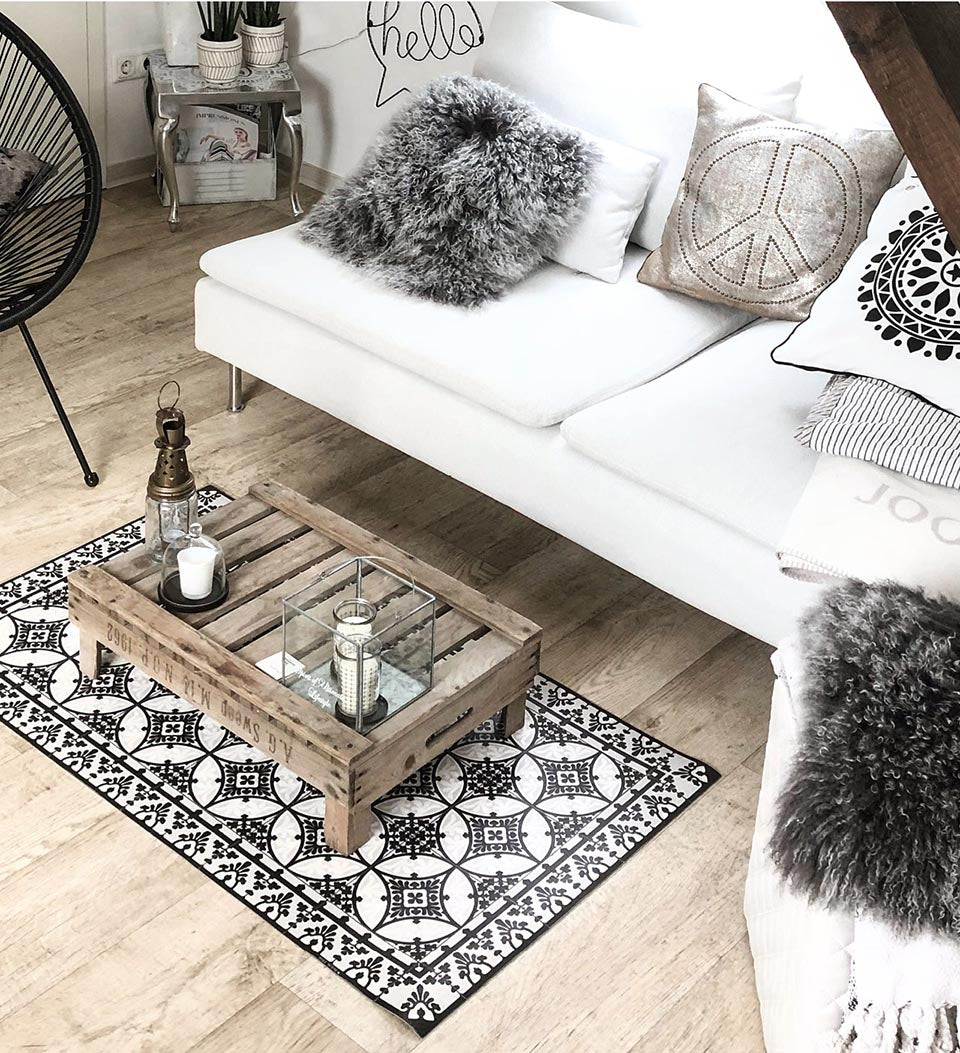 Beija Flor Black and White Barcelona Floor Mat (Buy 2 Get 1 Free!) Rugs Beija Flor Brand_Beija Flor Classic Tile Home_Decor Home_Floor Mats T15-C-lifestyle-AnniGanzgewohnlich