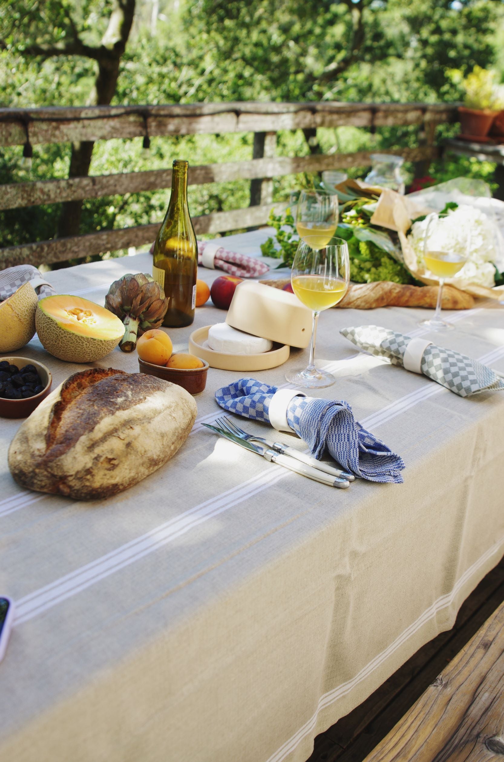 Thieffry Monogramme Linen Tablecloth (68" x 110") Textile Thieffry Brand_Thieffry Rectangular Tablecloths Textiles_Tablecloths Thieffry ThieffryWhiteMonogrammeLinenTablecloth_68x110_9