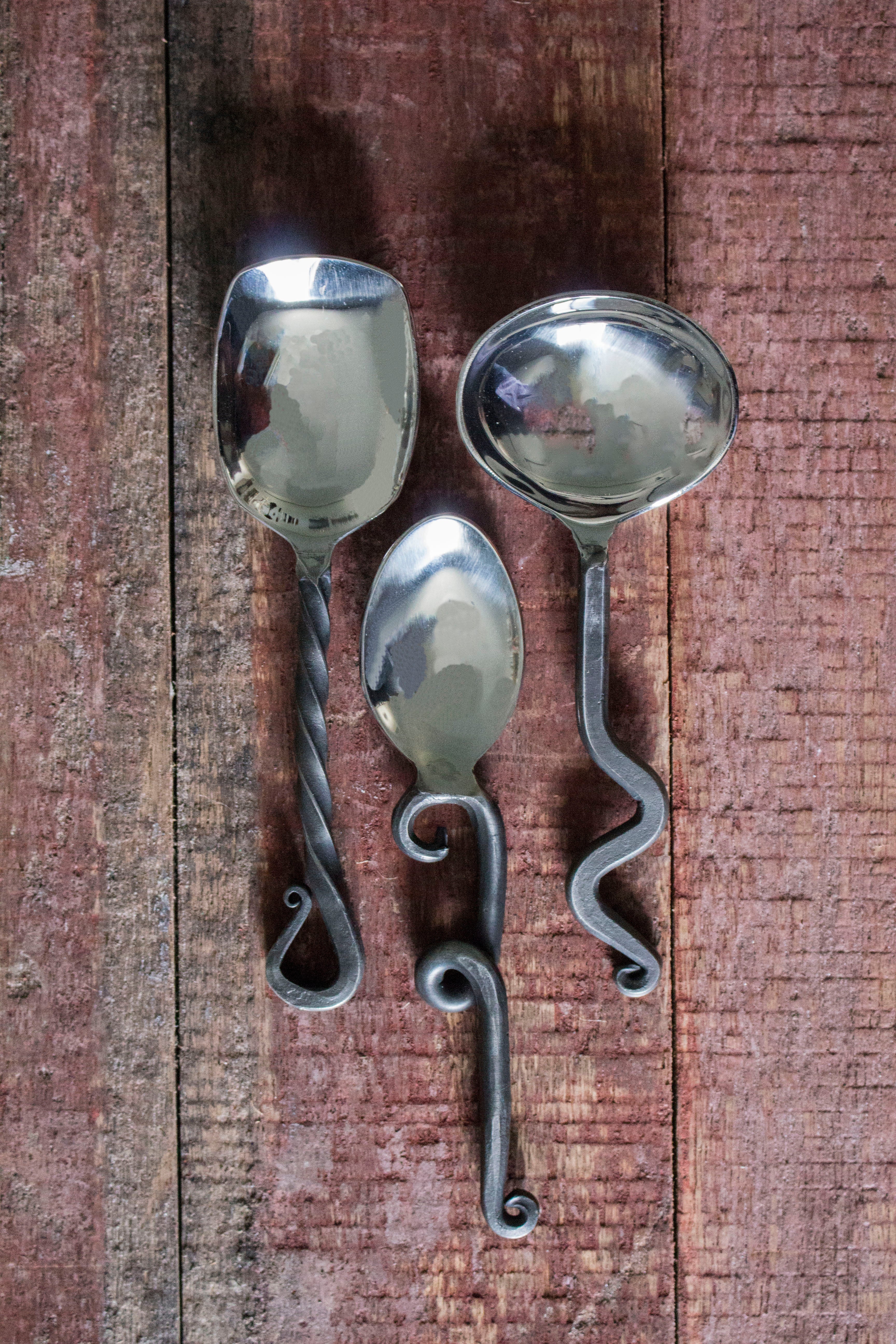 Vineyard Table Hand Forged Olive & Nut Spoons (Set of 3) Utensils Vineyard Table Brand_Vineyard Table CLEAN OUT SALE Kitchen_Dinnerware KTFWHS VT-4702-BRS2654
