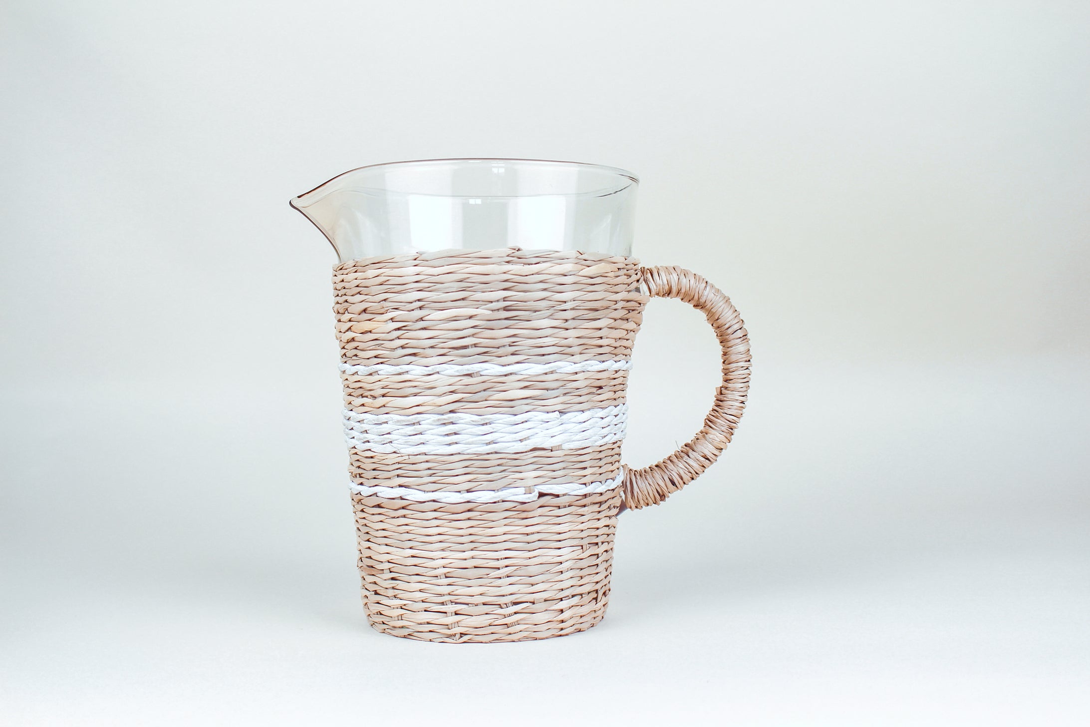 White Collection Seagrass Pitcher (Now 25% off!) Glass Seagrass Brand_Seagrass & Rattan Kitchen_Drinkware lm New Arrivals Seagrass Serving Pieces White-Stripe-Seagrass-Pitcher-6880-CQ1374CNT-WH---small