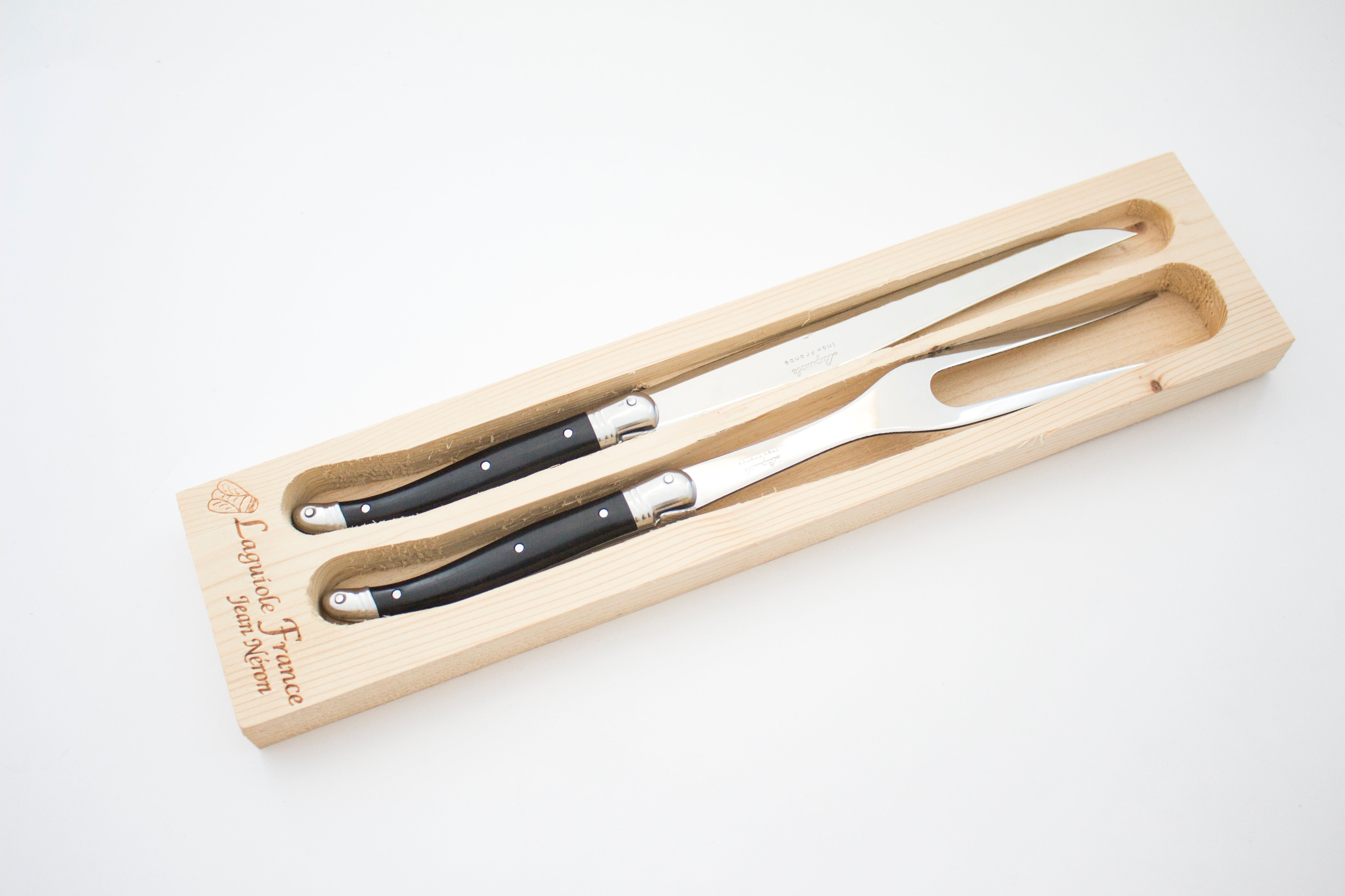 Laguiole Black Carving Set in Wood Box Cutlery Set Laguiole Brand_Laguiole Knife Sets Laguiole Serveware Spring Collection carving_set_black_B