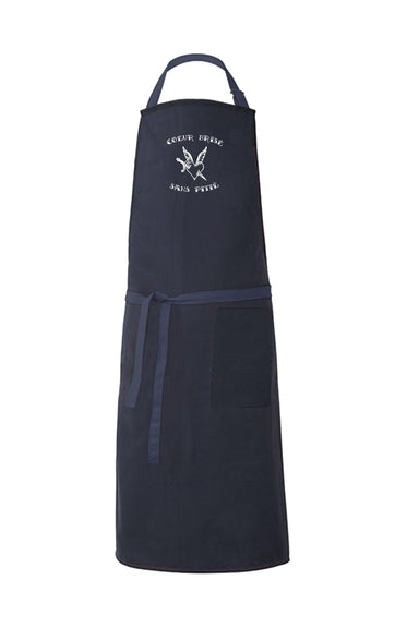 Orban & Sons Tatouage Coeur Brise Navy Cotton Apron Orban & Sons Brand_Orban & Sons CLEAN OUT SALE Textiles_Aprons coeur-brise-sans-pitie-apron-navy-edit