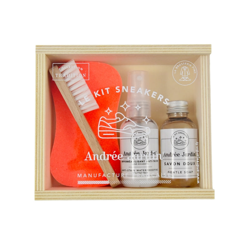 Andrée Jardin Sneaker Care Cleaning Kit in Wooden Gift Box Andrée Jardin Andrée Jardin Brand_Andrée Jardin Gift Sets Home_Household Cleaning Shoe & Textile Brushes Summer Clean Up kit-sneakers-andree-jardin