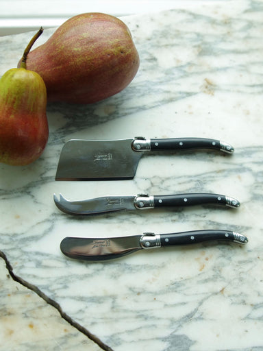 Laguiole Black Mini Cheese Set (Cutter, Spreader, Fork Tipped Knife) in Brown Box (Set of 3) Cutlery Set Laguiole Brand_Laguiole Gift Sets Kitchen_Dinnerware Kitchen_Kitchenware Knife Sets Laguiole Mini Cheese Sets Spring Collection laguiole-black-mini-cheese-set_F6425A11-1500x1125_c6543c6c-e066-441b-a874-ed3a550b4c31