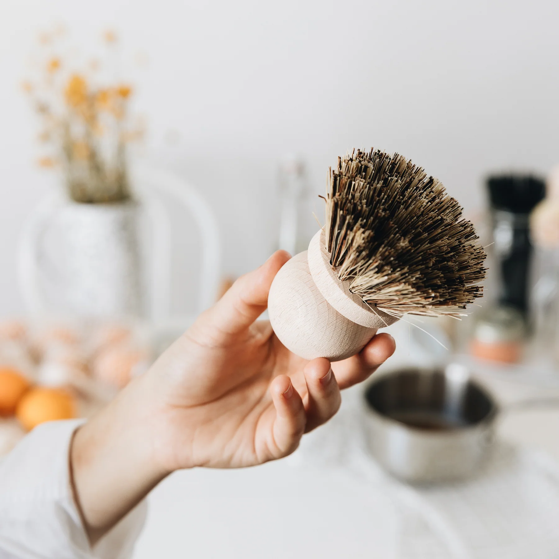 Wood and Tampico Bottle Brush - Pot Brush - Vegetable Brush Set