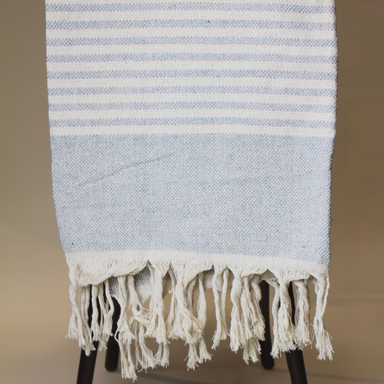 Large Blue Handmade Moroccan Throw with White Stripes Textile Une Vie Nomade Brand_Une Vie Nomade New Arrivals Une Vie Nomade sdhifhsajd
