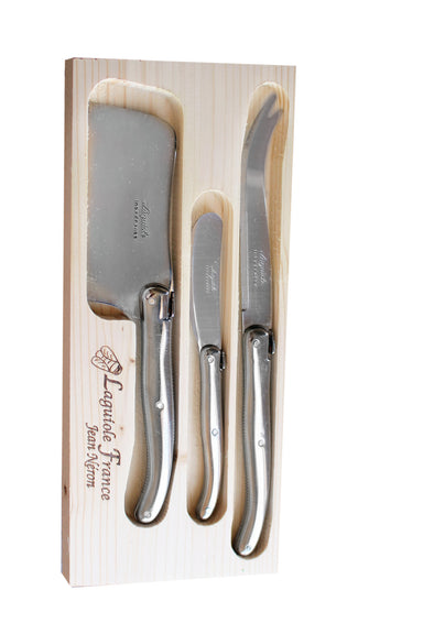 Laguiole Stainless Steel Platine Large Cheese Set in Wood Box with Acrylic Lid (Set of 3) Cutlery Set Laguiole Brand_Laguiole Cheese Sets Kitchen_Dinnerware Kitchen_Kitchenware Laguiole Loose Mini Rainbow Utensils stainless_steel_cheese_set_3