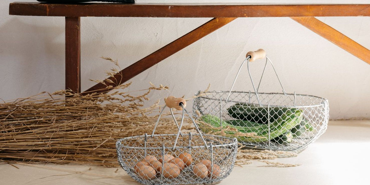 Iron Gathering Basket Egg Wire Fruit Storage Baskets Metal Holder